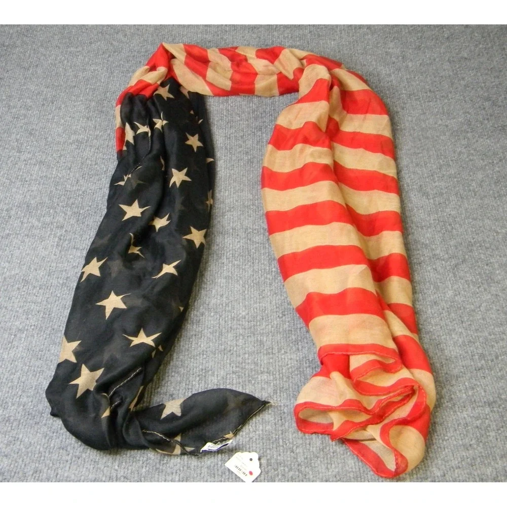 American Flag Infinity Scarf Red White Blue Stars Stripes 100% Viscose Patriotic